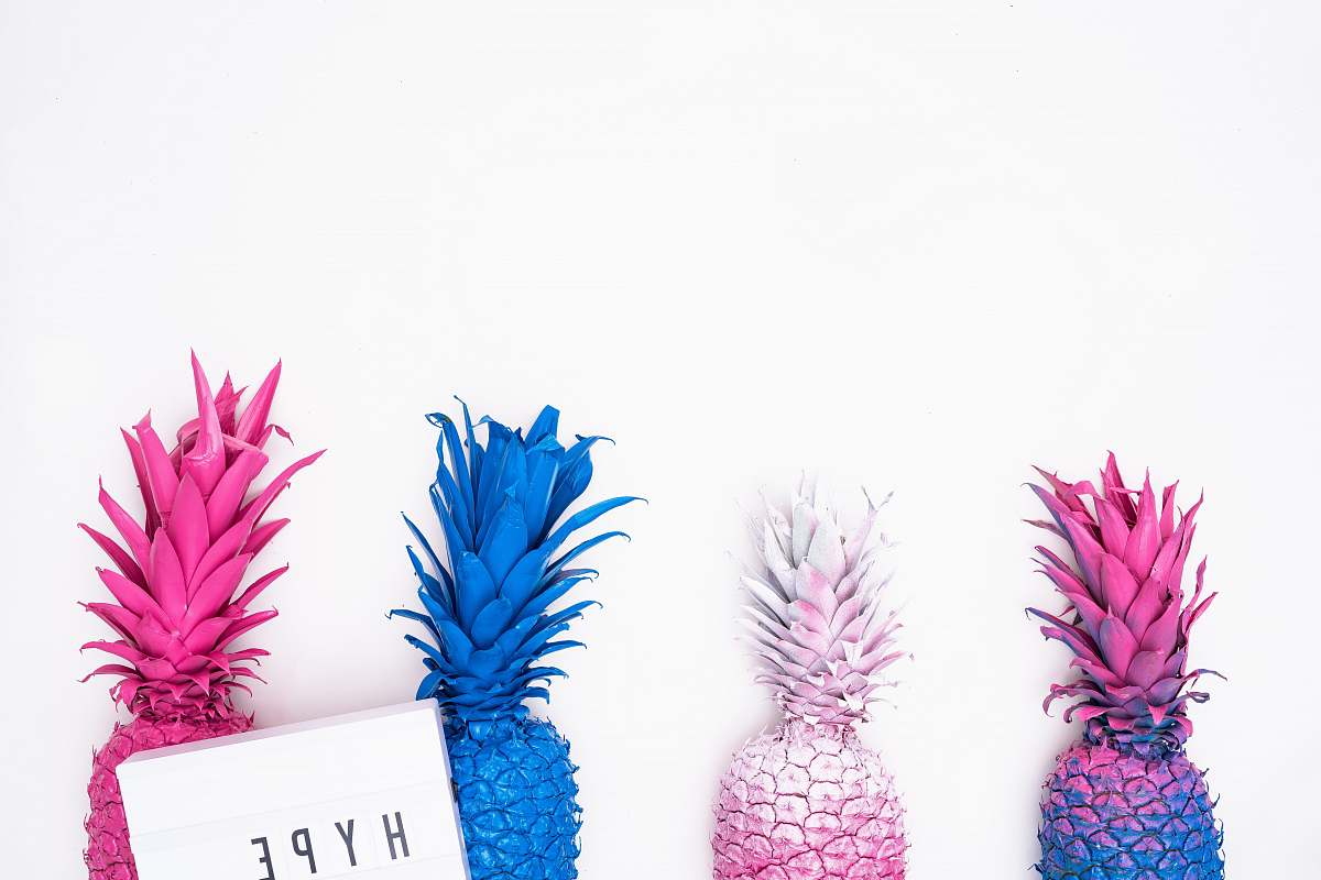 pineapple four assorted-color pineapple illustration blue